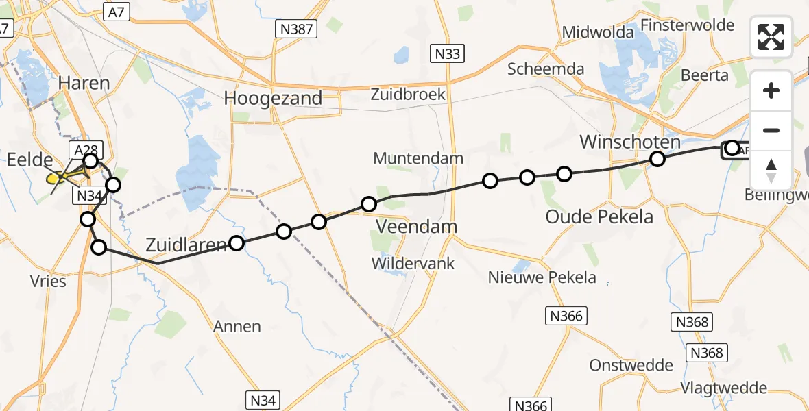 Routekaart van de vlucht: Lifeliner 4 naar Groningen Airport Eelde, Pastorieweg