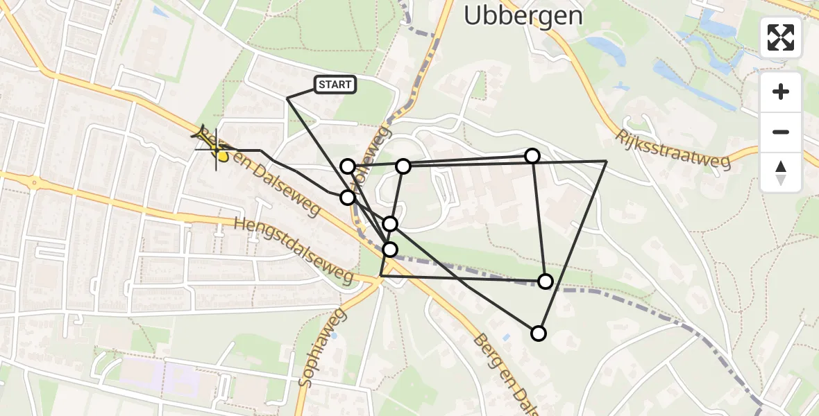 Routekaart van de vlucht: Politieheli naar Nijmegen, Hengstdal