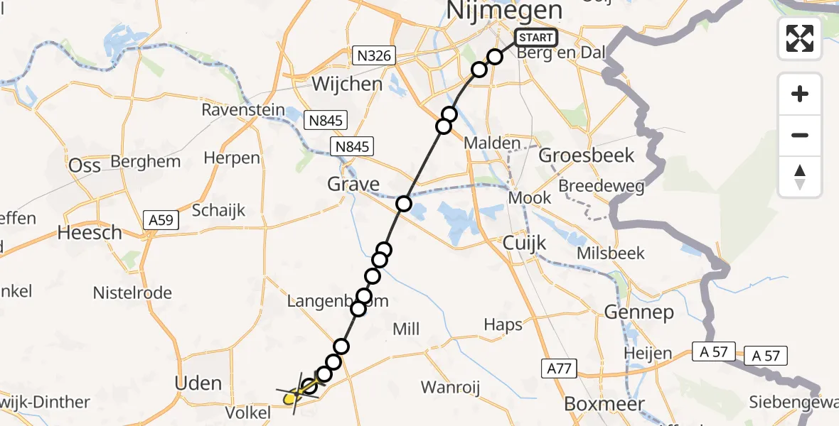 Routekaart van de vlucht: Politiehelikopter naar Vliegbasis Volkel, Groesbeekseweg