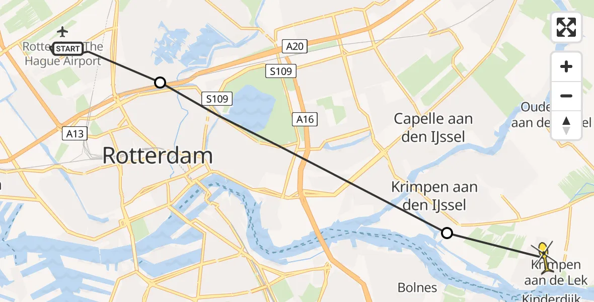 Routekaart van de vlucht: Lifeliner 2 naar Krimpen aan de Lek, Brandenburgbaan