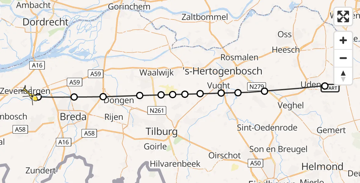 Routekaart van de vlucht: Lifeliner 3 naar Zevenbergen, Mandenmakerstraat