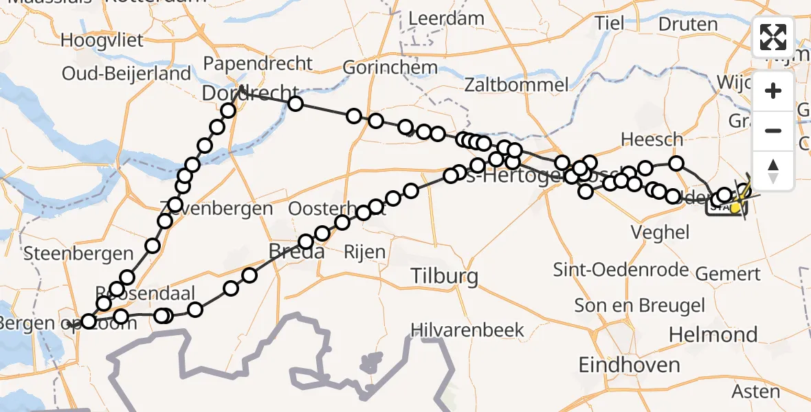 Routekaart van de vlucht: Politiehelikopter naar Volkel, Kromstraat