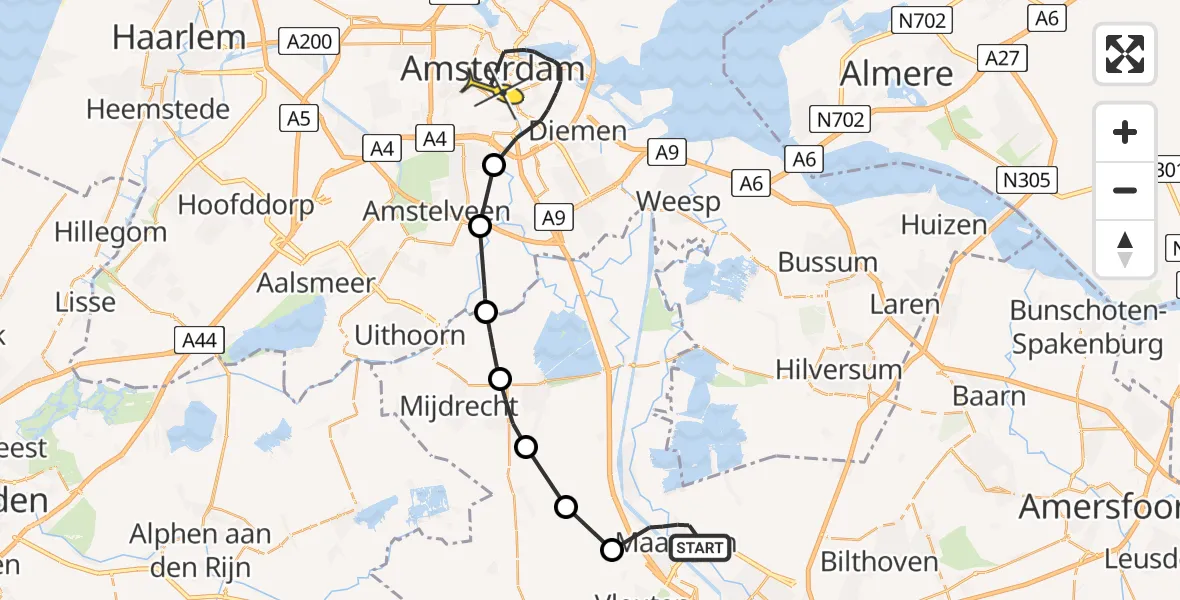 Routekaart van de vlucht: Politiehelikopter naar Amsterdam, Binnenweg