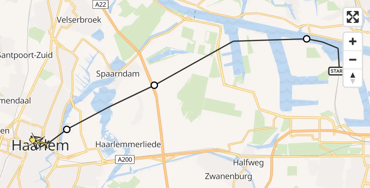 Routekaart van de vlucht: Lifeliner 1 naar Haarlem, Afrikahaven