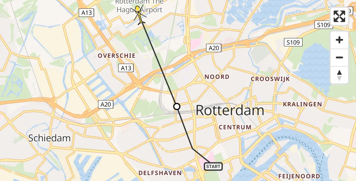 Routekaart van de vlucht: Lifeliner 2 naar Rotterdam The Hague Airport, Bentincklaan