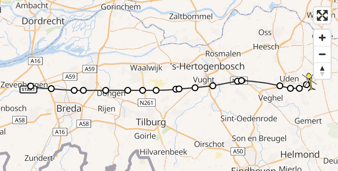 Routekaart van de vlucht: Lifeliner 3 naar Vliegbasis Volkel, Hazeldonkse Zandweg