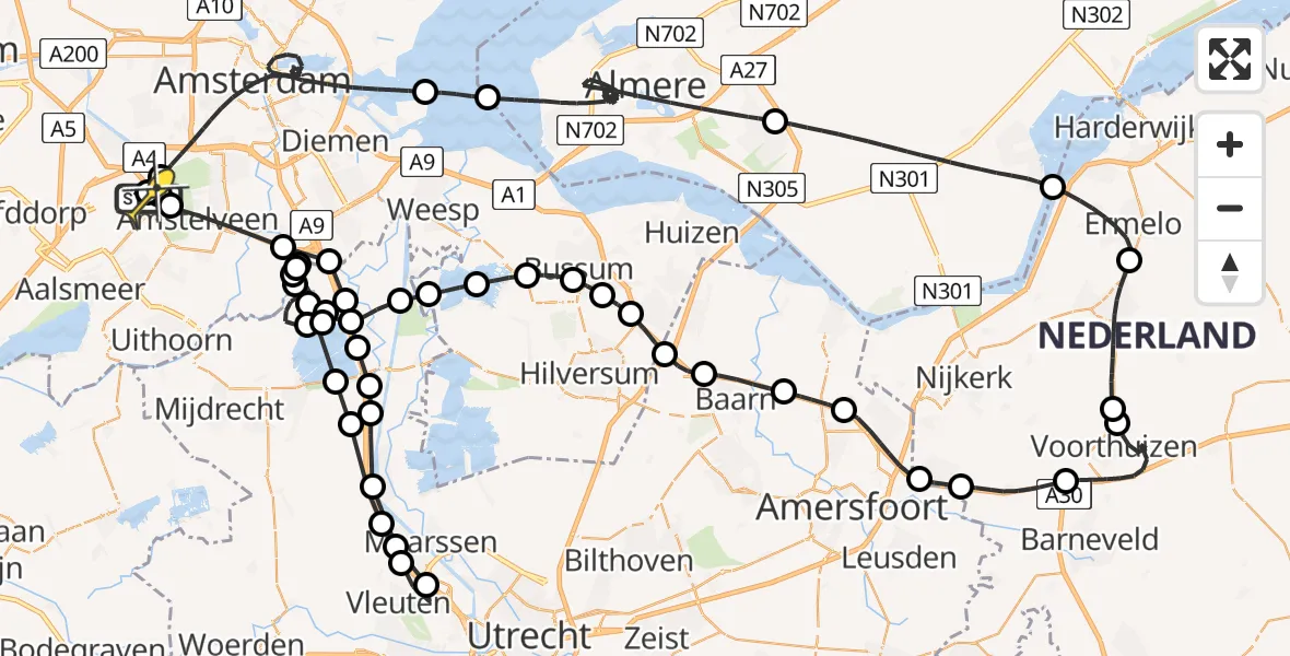 Vluchtroute Politiehelikopter van Schiphol naar Schiphol