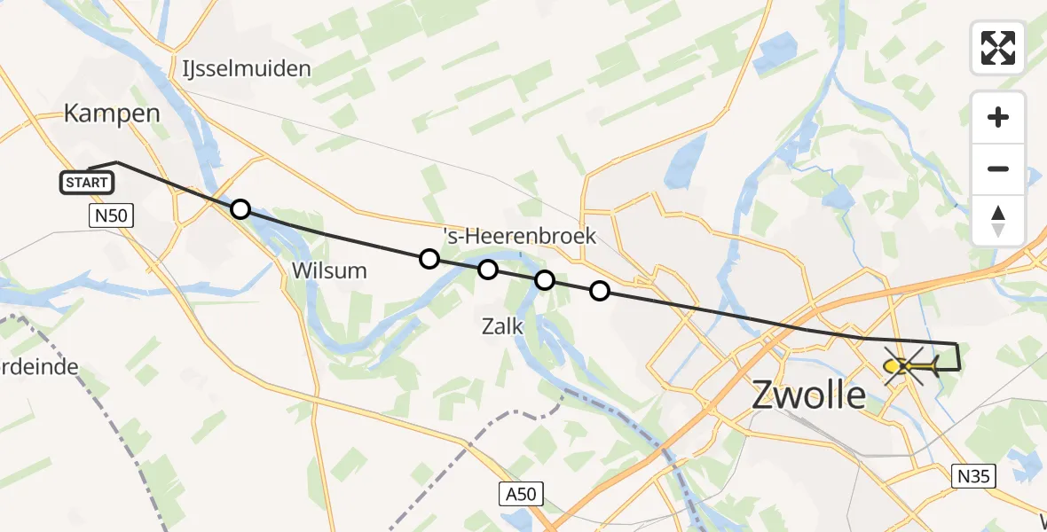 Routekaart van de vlucht: Lifeliner 1 naar Zwolle, Cruquiusstraat