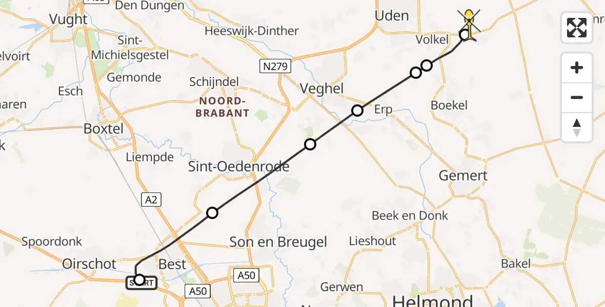 Routekaart van de vlucht: Lifeliner 3 naar Vliegbasis Volkel, Hoefweg