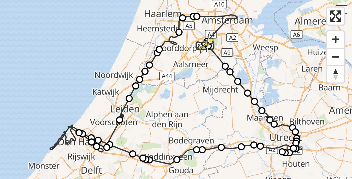 Vluchtroute Politiehelikopter van Schiphol naar Schiphol