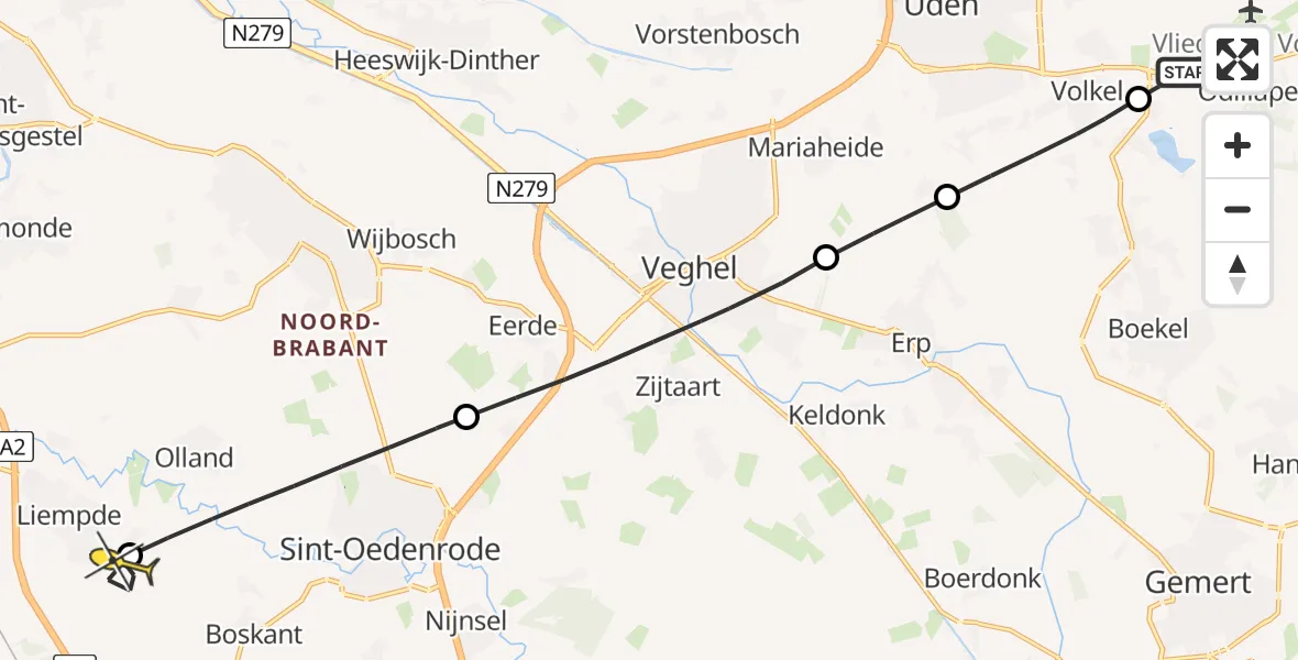 Routekaart van de vlucht: Lifeliner 3 naar Liempde, Wilgenstraat