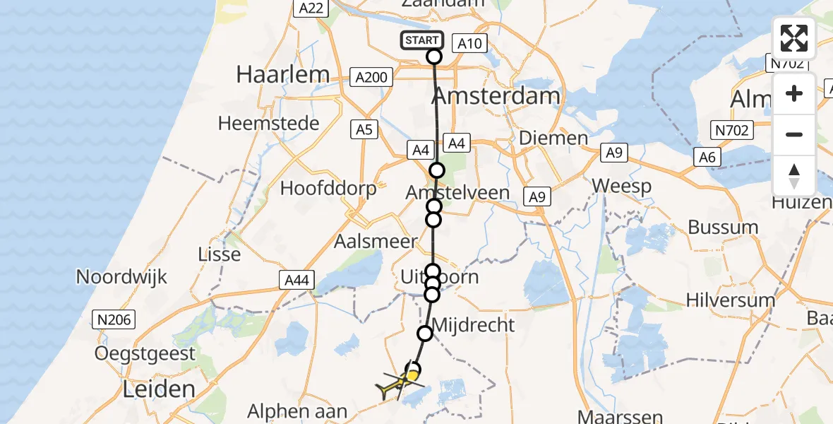 Routekaart van de vlucht: Lifeliner 1 naar Nieuwkoop, Westhaven