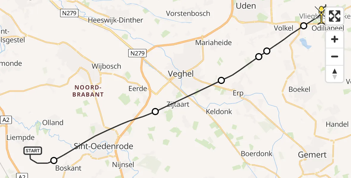 Routekaart van de vlucht: Lifeliner 3 naar Vliegbasis Volkel, Vleutstraat