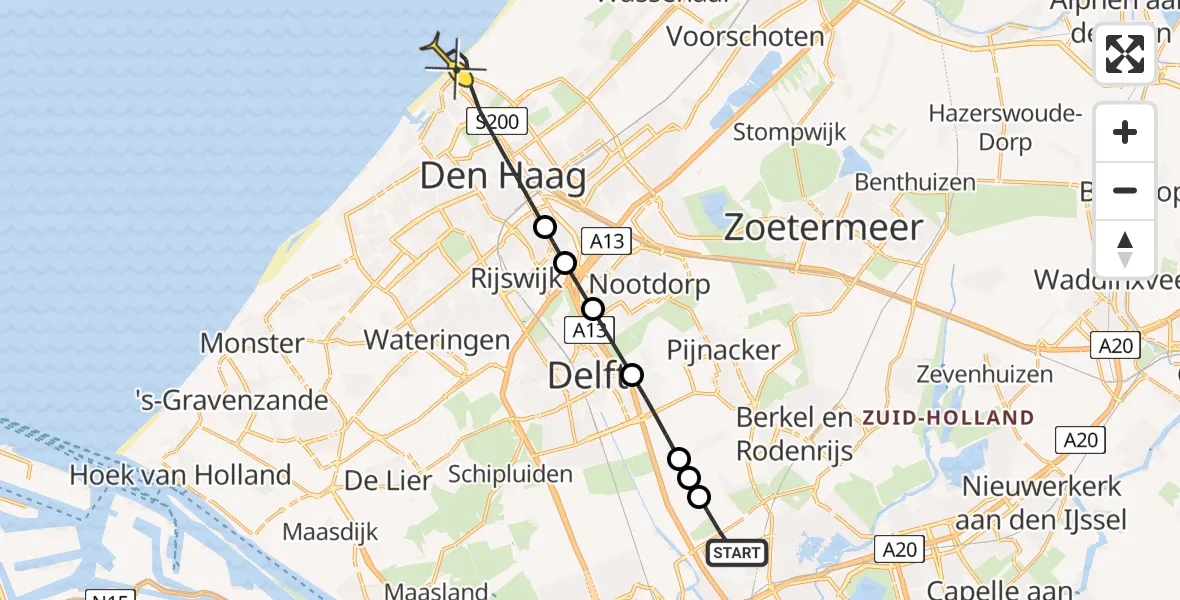 Routekaart van de vlucht: Lifeliner 2 naar Den Haag, Hofweg