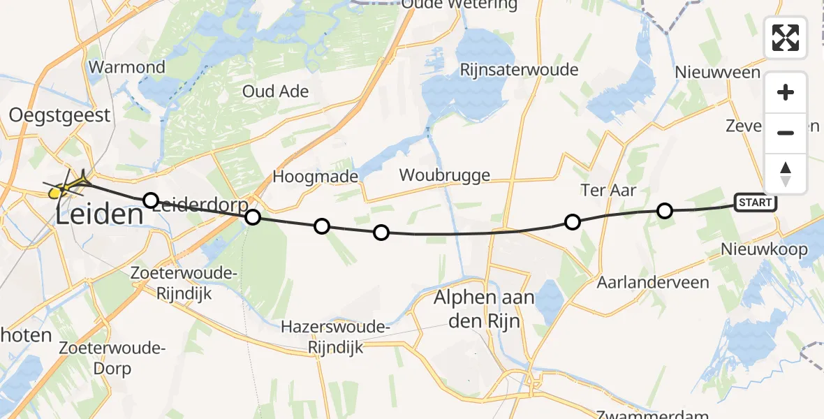 Routekaart van de vlucht: Lifeliner 1 naar Leiden, Achttienkavels