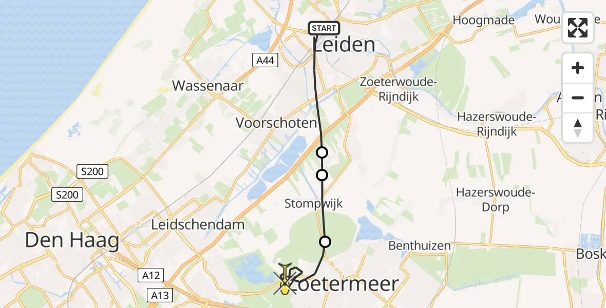 Routekaart van de vlucht: Lifeliner 1 naar Zoetermeer, P.C. Hooftlaan