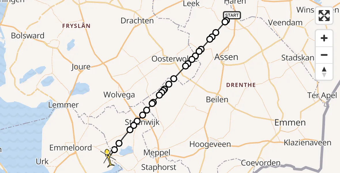 Routekaart van de vlucht: Lifeliner 4 naar Vollenhove, Oosterloop