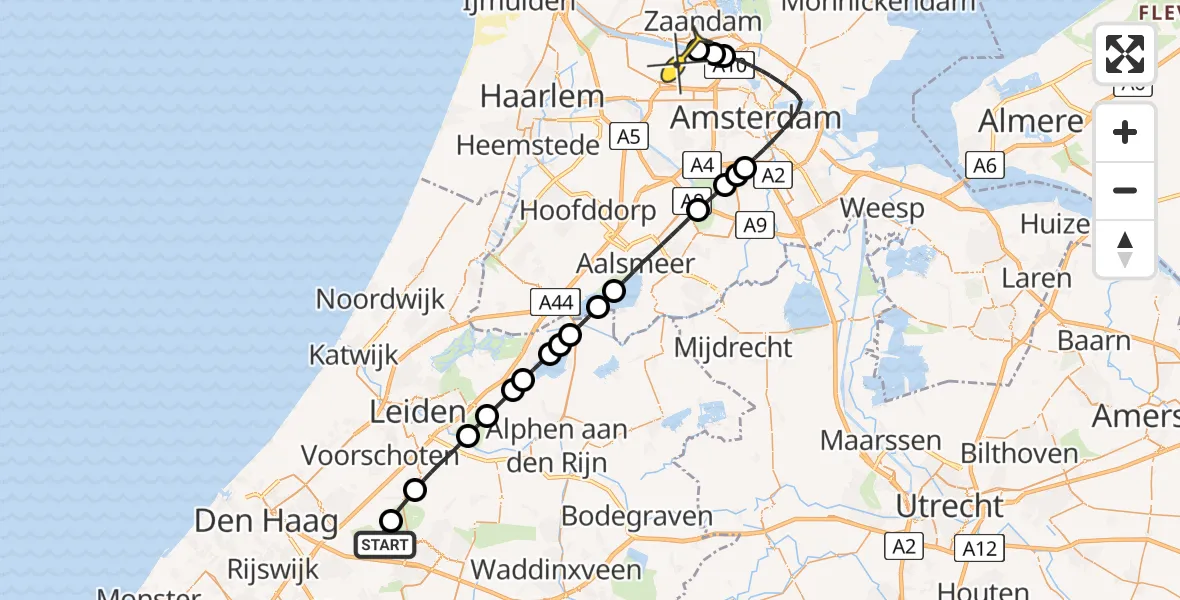 Routekaart van de vlucht: Lifeliner 1 naar Amsterdam Heliport, Sprinterpad