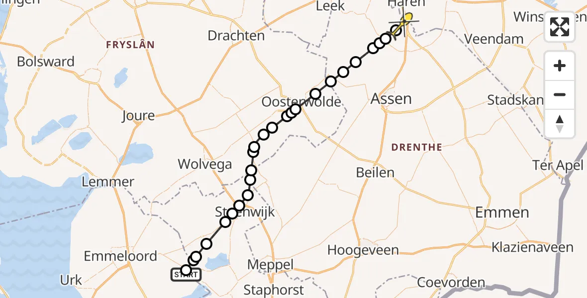 Routekaart van de vlucht: Lifeliner 4 naar Groningen Airport Eelde, Vollenhover Kanaal