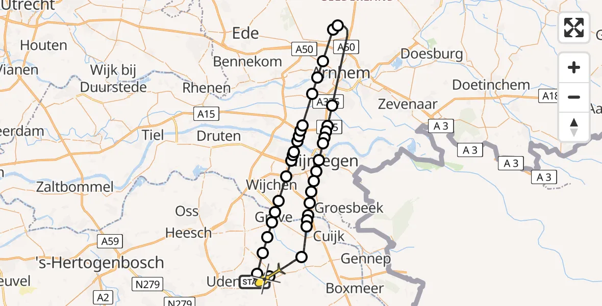 Routekaart van de vlucht: Lifeliner 3 naar Odiliapeel, Millsebaan