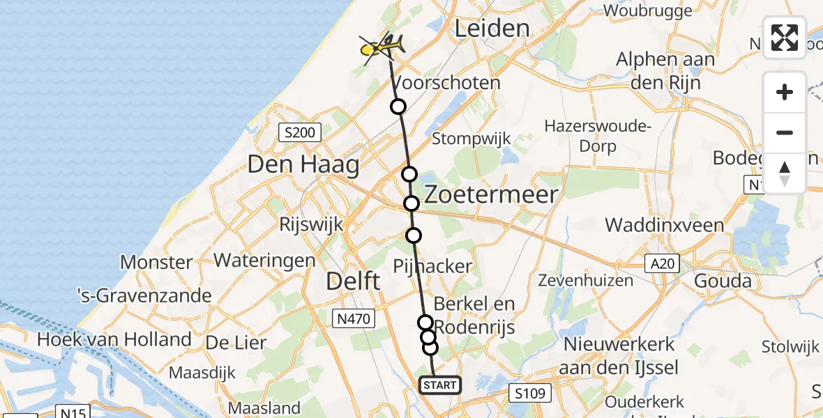 Routekaart van de vlucht: Lifeliner 2 naar Wassenaar, Brandenburgbaan