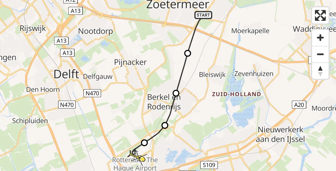 Routekaart van de vlucht: Lifeliner 2 naar Rotterdam The Hague Airport, Werner von Siemensstraat