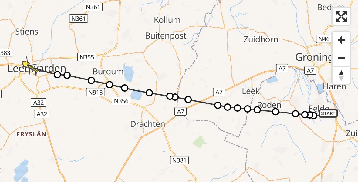 Routekaart van de vlucht: Lifeliner 4 naar Leeuwarden, Lugtenbergerweg