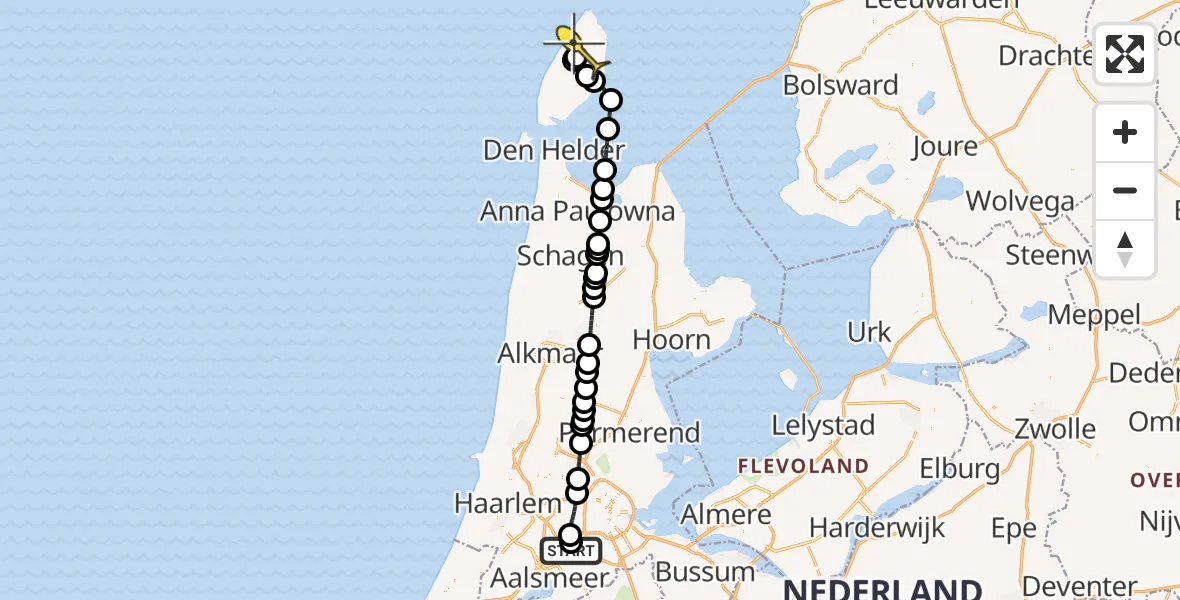 Routekaart van de vlucht: Politieheli naar Texel International Airport, Postweg