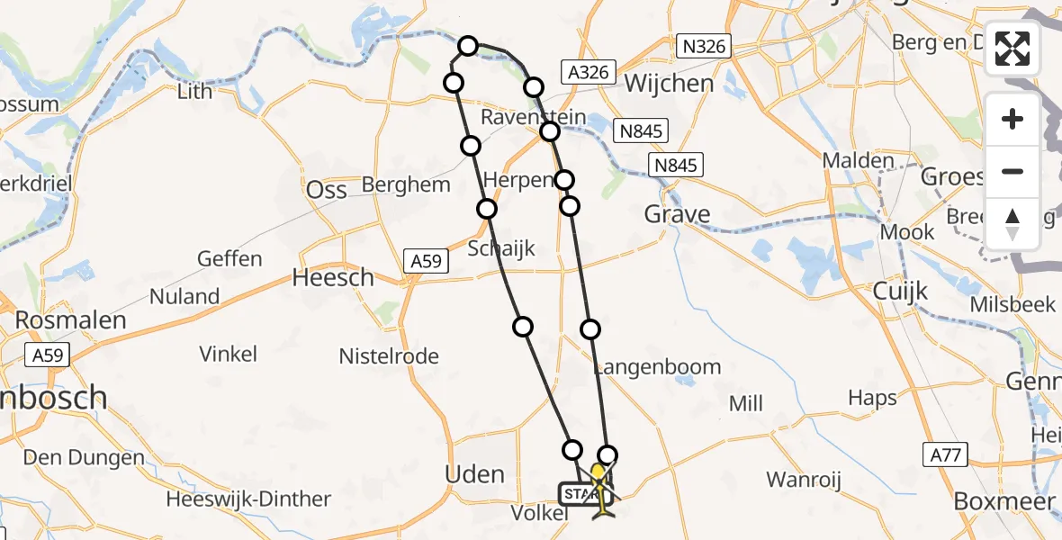 Routekaart van de vlucht: Lifeliner 3 naar Vliegbasis Volkel, Zeelandsedijk