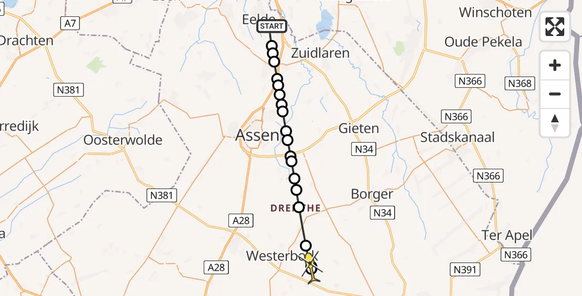 Routekaart van de vlucht: Lifeliner 4 naar Witteveen, Vissersweg