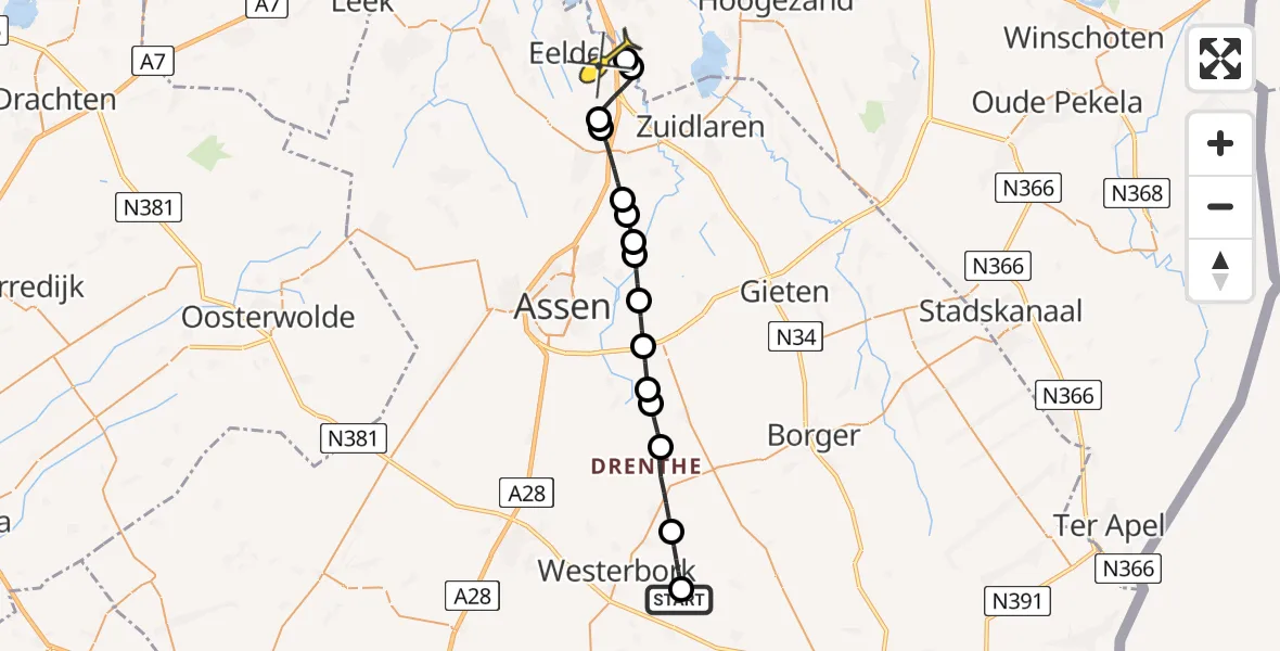 Routekaart van de vlucht: Lifeliner 4 naar Eelde, Holsdiek