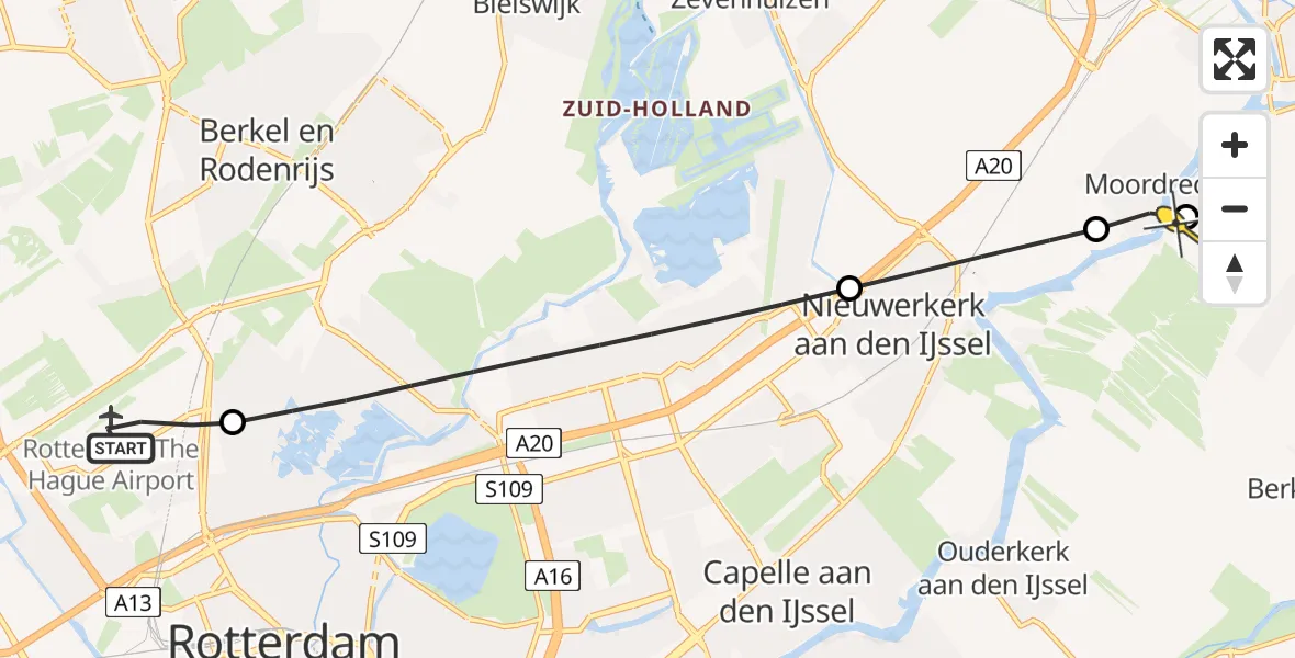 Routekaart van de vlucht: Lifeliner 2 naar Gouderak, Meidoornsingel