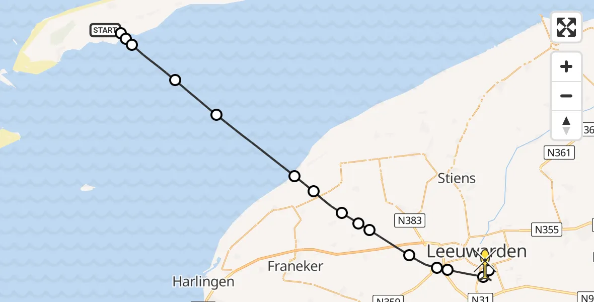 Routekaart van de vlucht: Ambulancehelikopter naar Leeuwarden, Noord Midslandweg