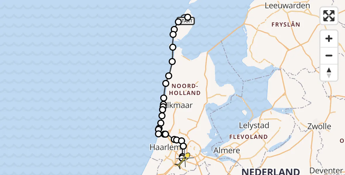 Routekaart van de vlucht: Politiehelikopter naar Schiphol, Postweg
