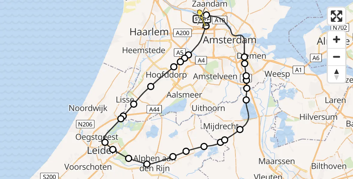 Routekaart van de vlucht: Lifeliner 1 naar Amsterdam Heliport, Westhavenweg