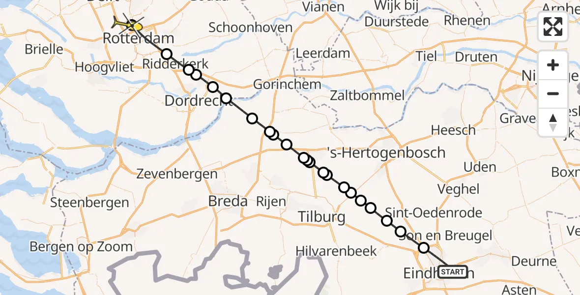 Routekaart van de vlucht: Lifeliner 2 naar Rotterdam The Hague Airport, Donk