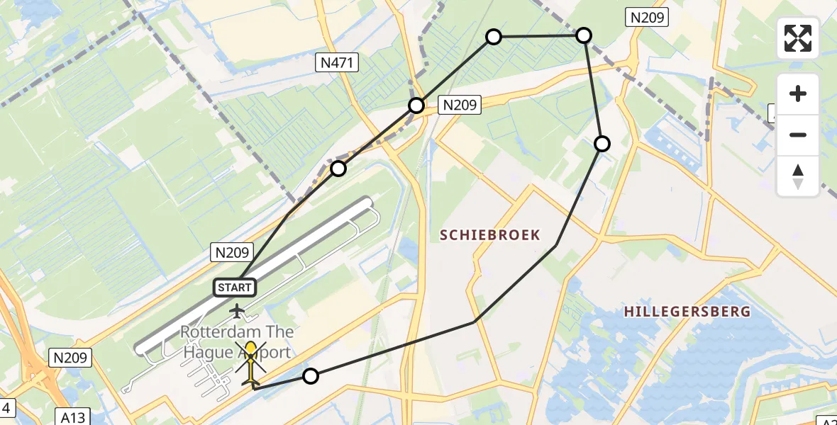 Routekaart van de vlucht: Lifeliner 2 naar Rotterdam The Hague Airport, Meidoornlaan