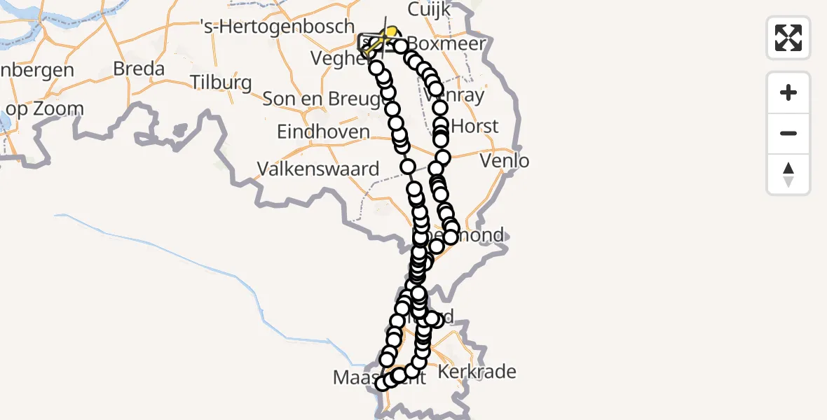 Routekaart van de vlucht: Politieheli naar Vliegbasis Volkel, Spottersweg