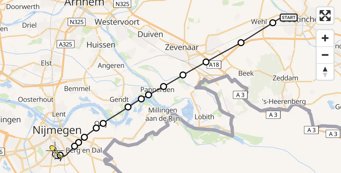 Routekaart van de vlucht: Lifeliner 3 naar Radboud Universitair Medisch Centrum, Kruidenlaan