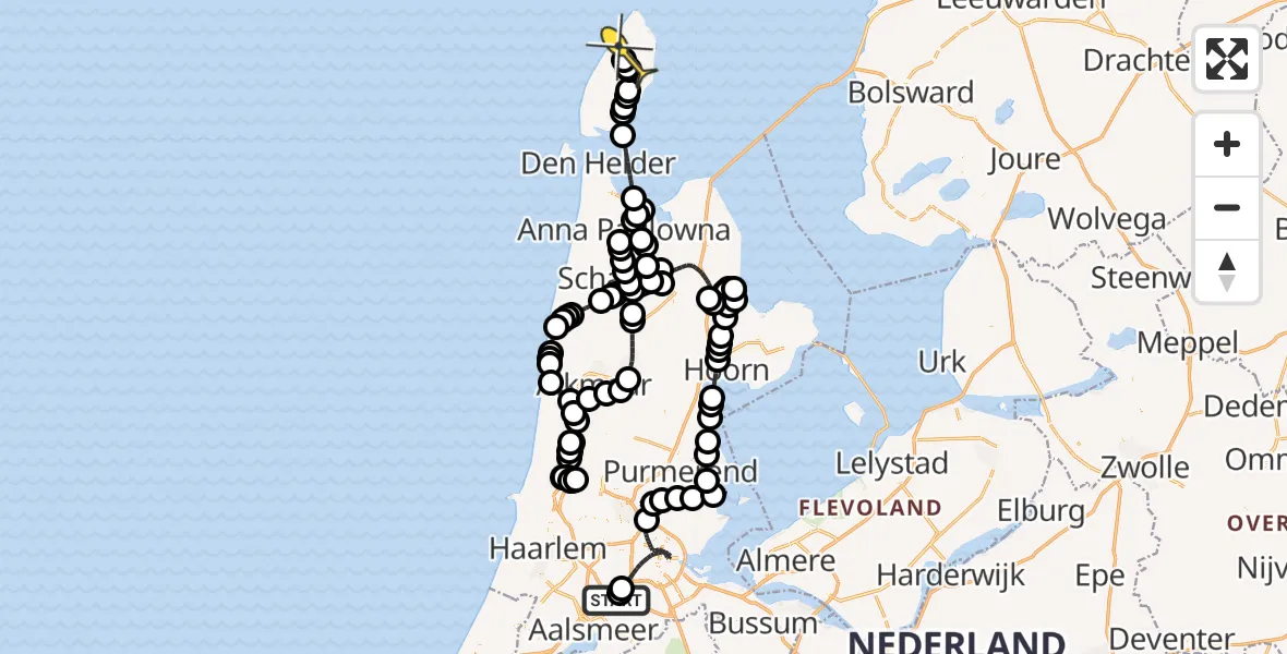 Routekaart van de vlucht: Politieheli naar Texel International Airport, Nieuwemeerdijk