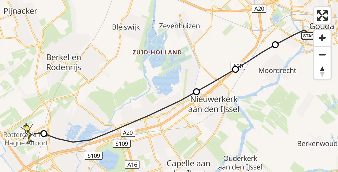 Routekaart van de vlucht: Lifeliner 2 naar Rotterdam The Hague Airport, Voltaweg