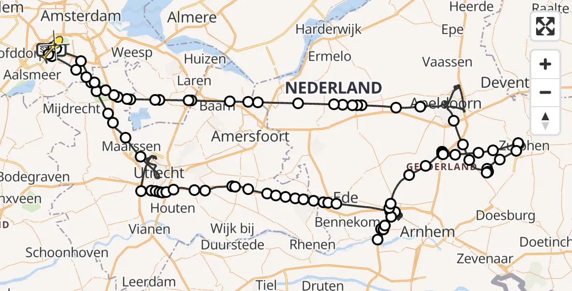 Vluchtroute Politiehelikopter van Schiphol naar Schiphol