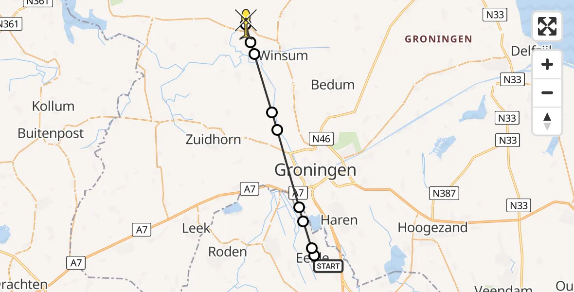 Routekaart van de vlucht: Lifeliner 4 naar Eenrum, Molenweg