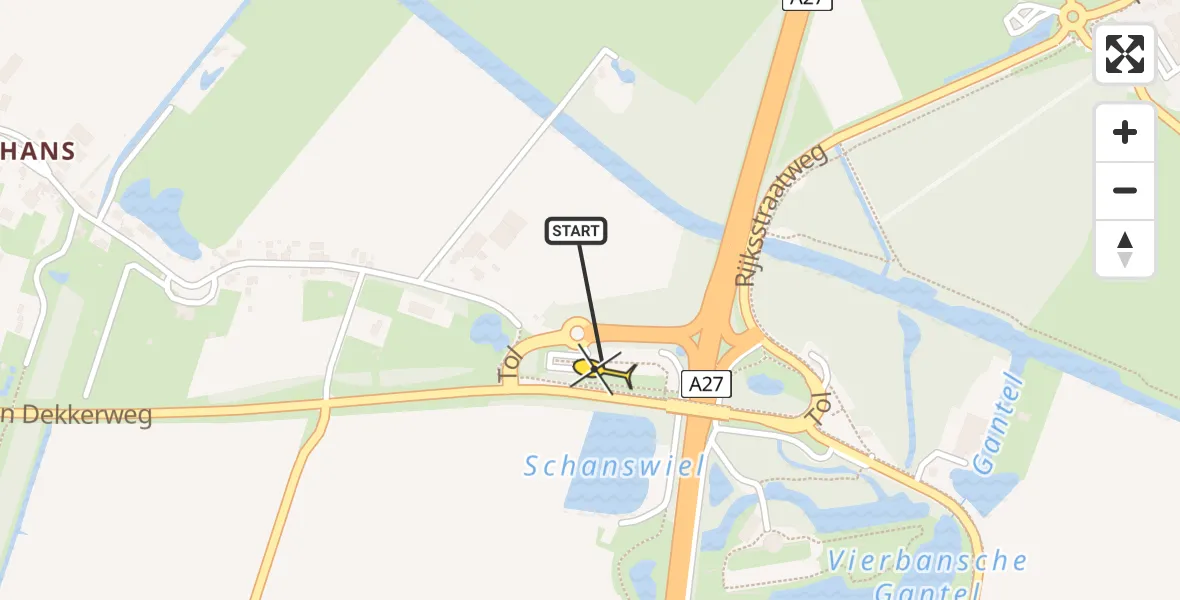 Routekaart van de vlucht: Lifeliner 2 naar Werkendam, Tol