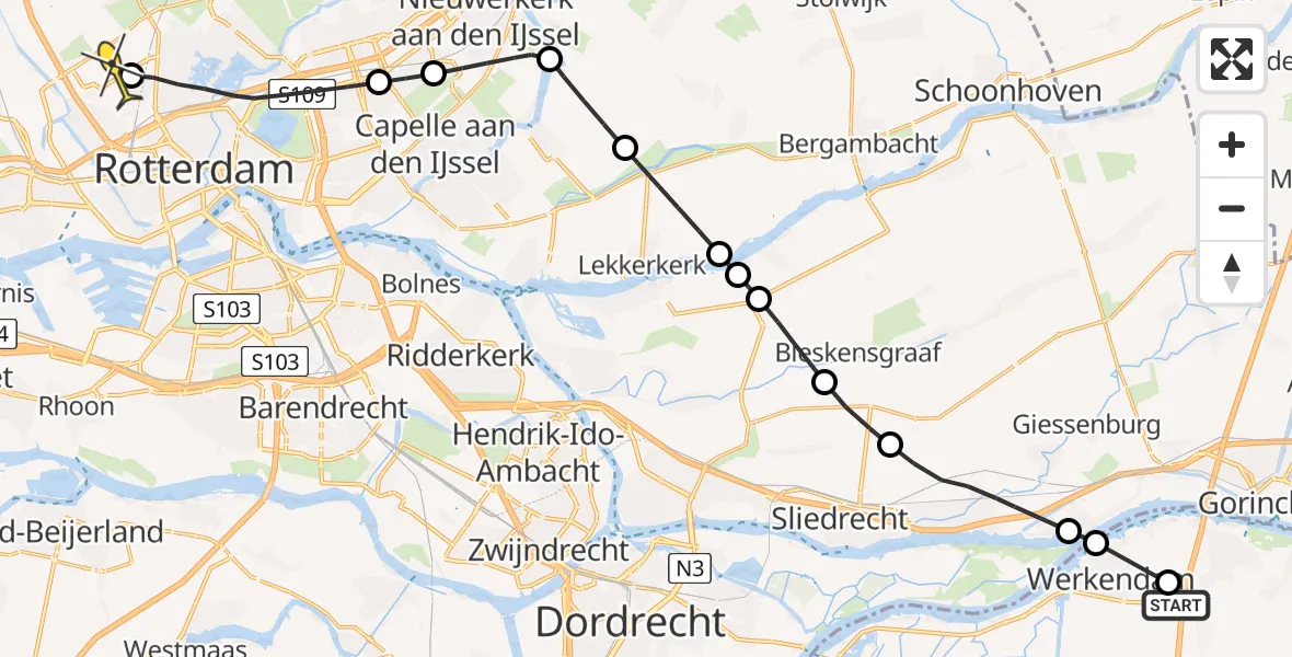 Routekaart van de vlucht: Lifeliner 2 naar Rotterdam The Hague Airport, Sasdijk