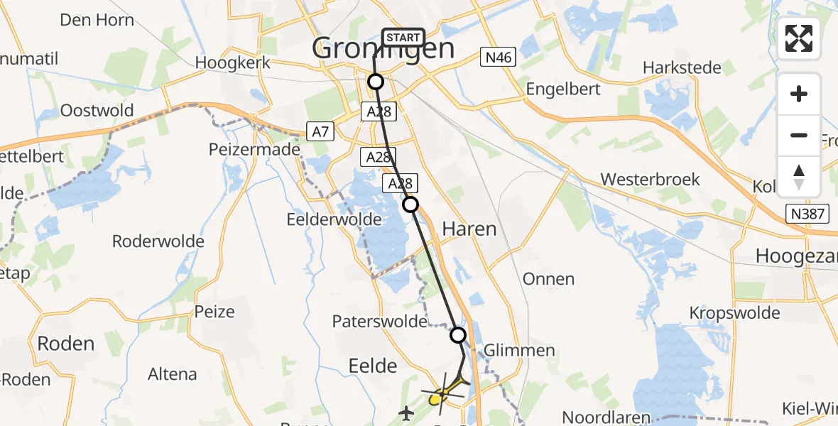 Routekaart van de vlucht: Lifeliner 4 naar Groningen Airport Eelde, Folkingestraat