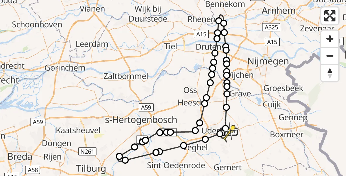Routekaart van de vlucht: Lifeliner 3 naar Vliegbasis Volkel, Zeelandsedijk