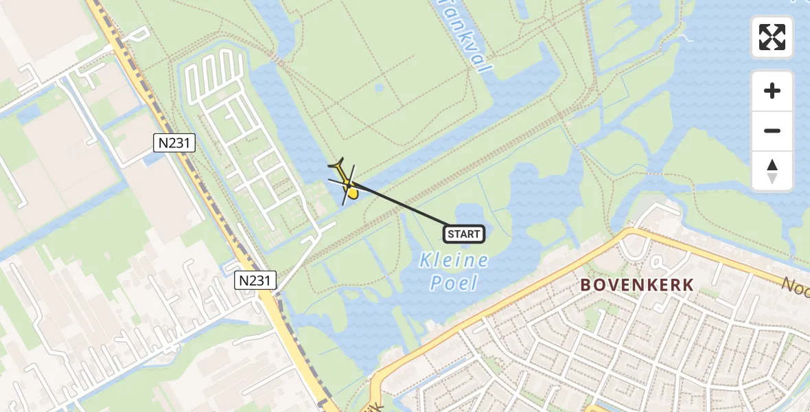 Routekaart van de vlucht: Politieheli naar Amstelveen, Kleine Noorddijk
