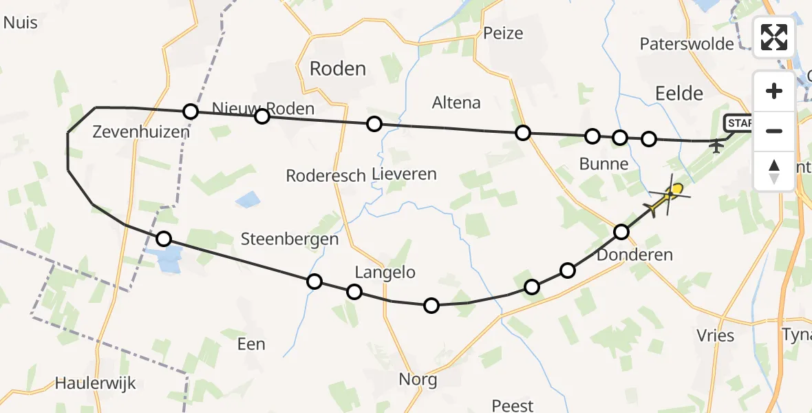Routekaart van de vlucht: Lifeliner 4 naar Donderen, Veldkampweg