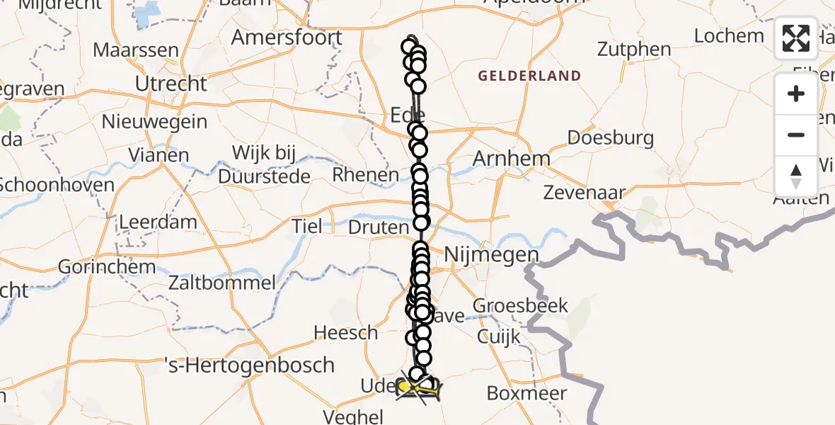 Routekaart van de vlucht: Lifeliner 3 naar Vliegbasis Volkel, Millsebaan